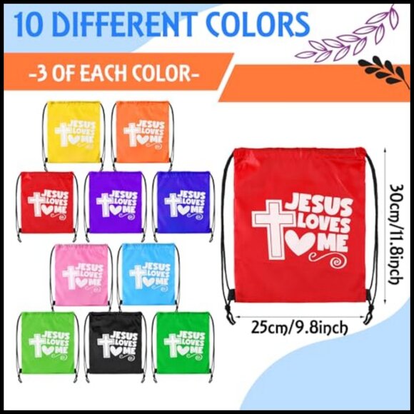Religious Drawstring Backpacks Bulk Christian Gift Bags Bible Verse Cross